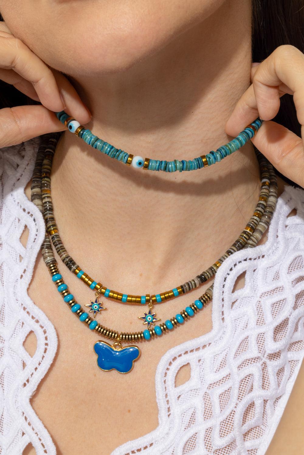 Turquoise Iris Three Eye Necklace-BLUE-JEWELRYBOUTIQUENECKLACE O-HIJAS DE PUKA