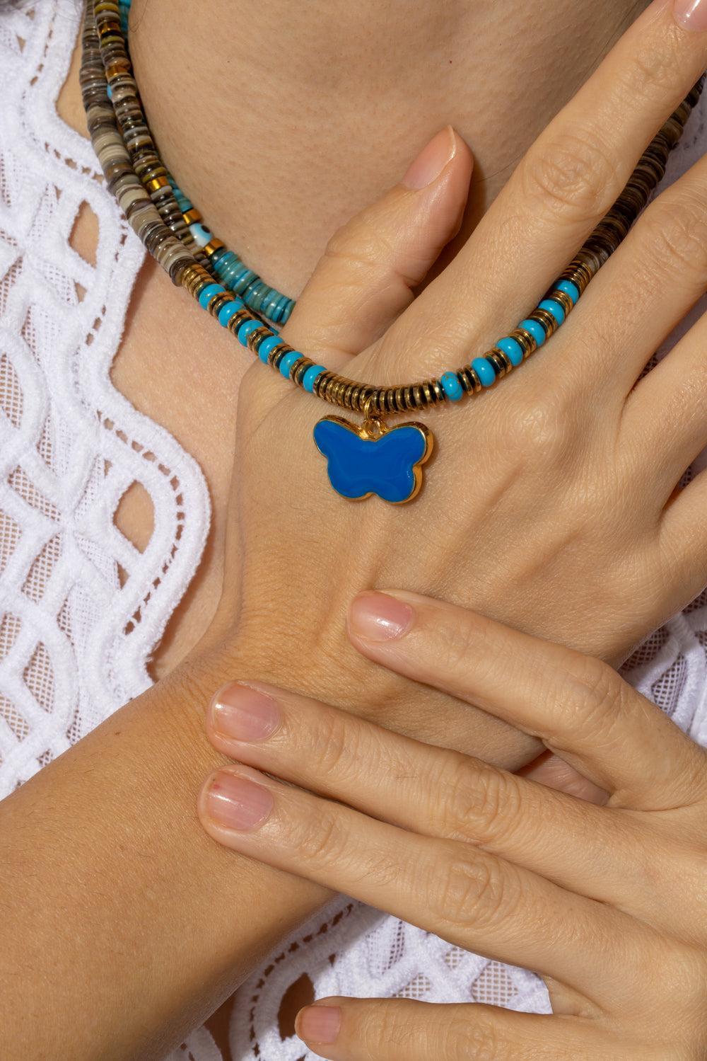 Grey Turquoise Butterfly Necklace-BLUE-JEWELRYBOUTIQUENECKLACE O-HIJAS DE PUKA