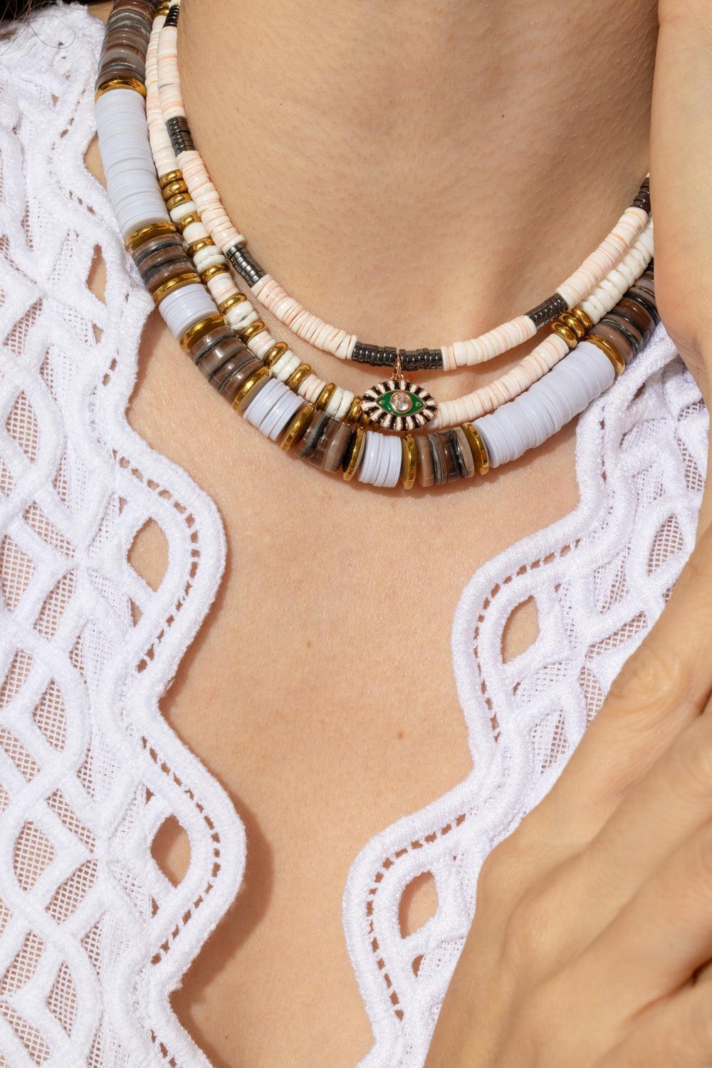 Ecru Black Rondelle Necklace-ECRU/BLK-JEWELRYBOUTIQUENECKLACE O-HIJAS DE PUKA
