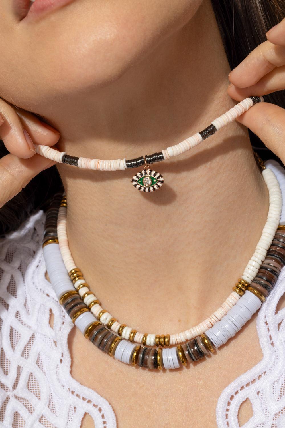 Cream Shell Rondelle Necklace-CREAM-JEWELRYBOUTIQUENECKLACE O-HIJAS DE PUKA