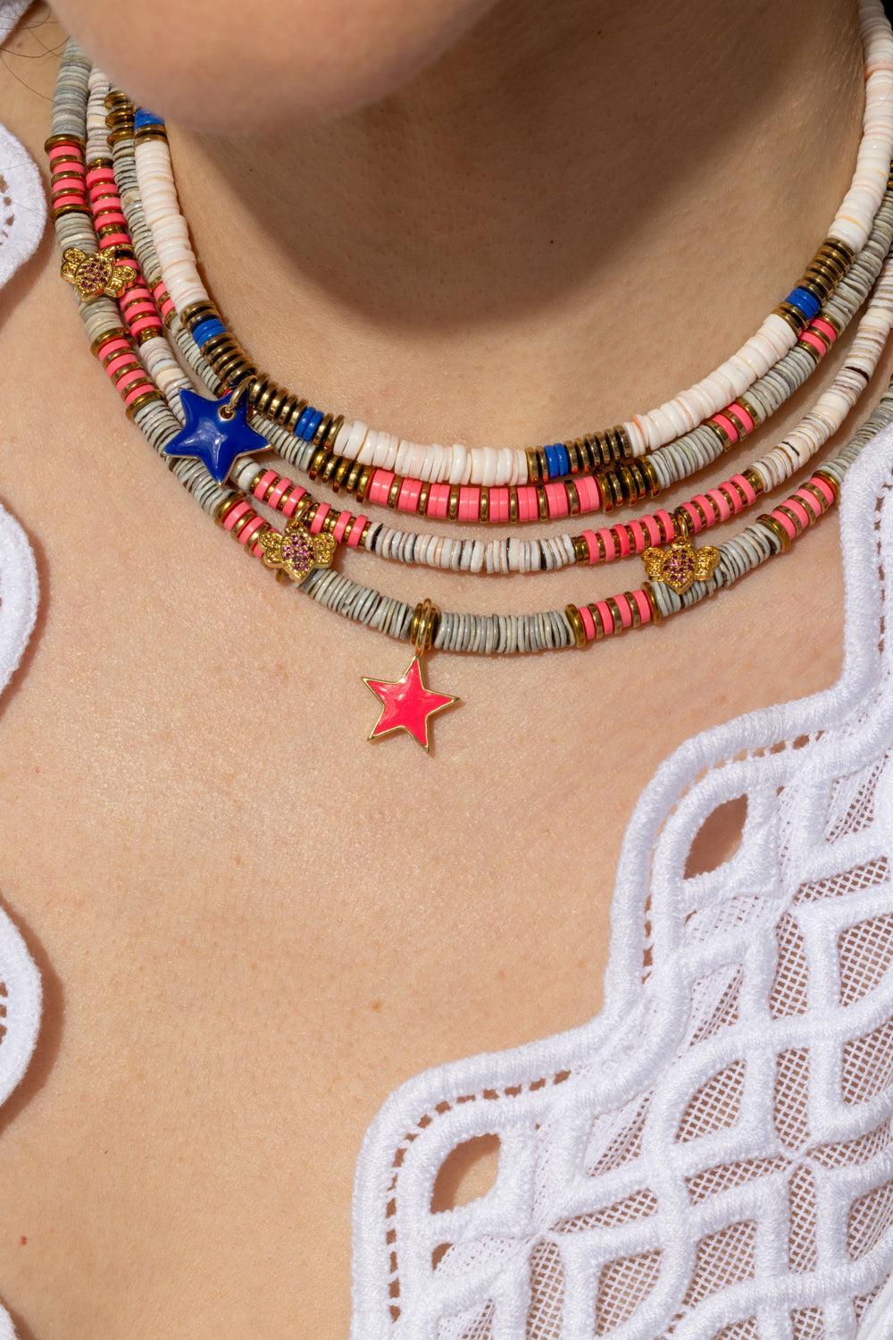 Ania Pink Enamel Star Necklace-PINK/GRY-JEWELRYBOUTIQUENECKLACE O-HIJAS DE PUKA