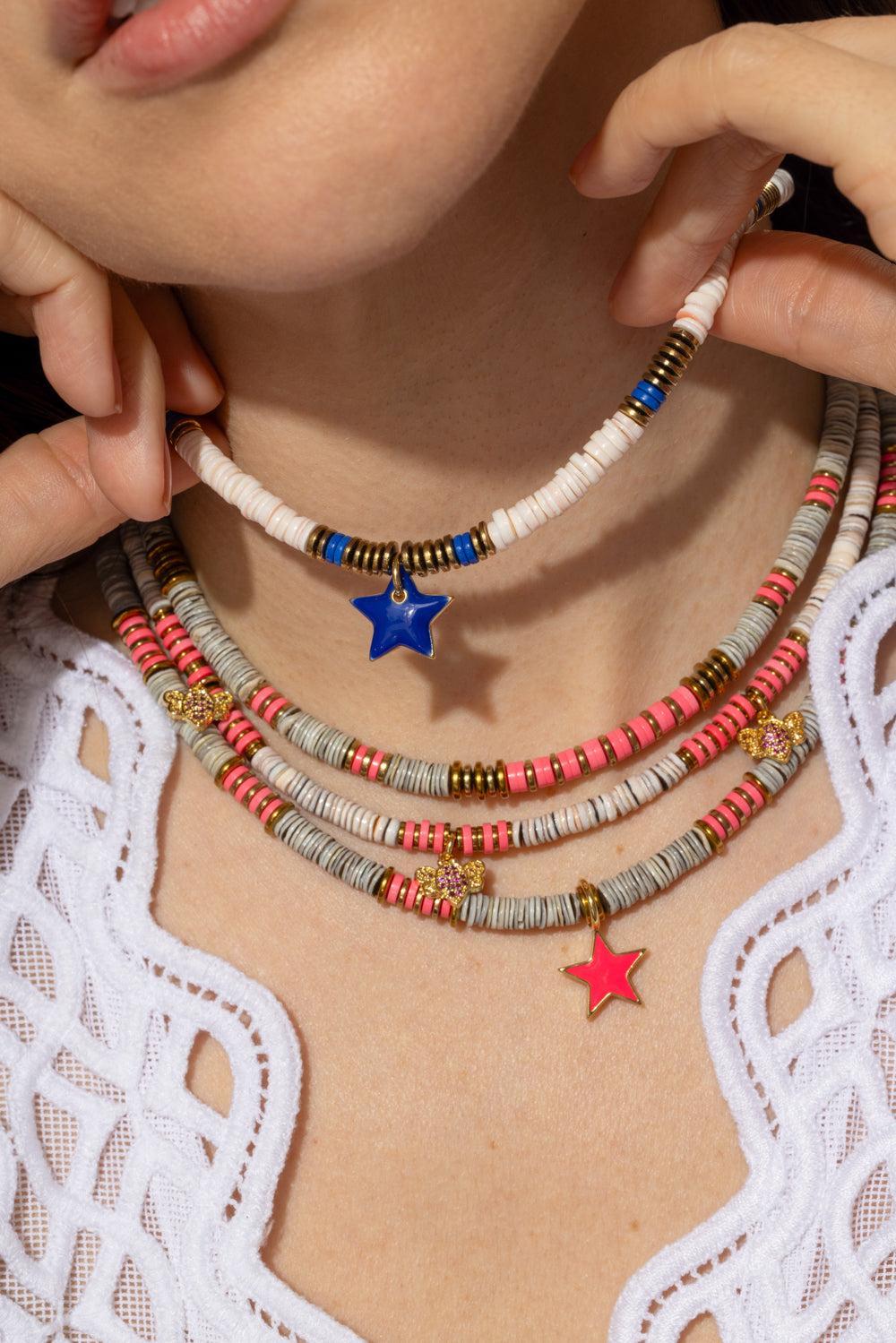 Blush Blue Star Sea Shell Puka Necklace-PINK-JEWELRYBOUTIQUENECKLACE O-HIJAS DE PUKA