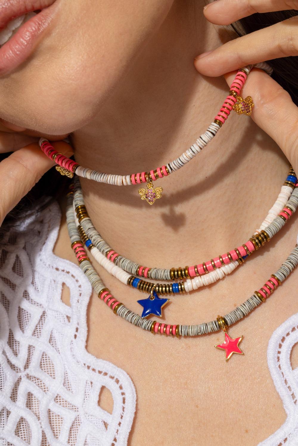 Hot Pink Grey Bugs Charm Necklace-PINK/GRY-JEWELRYBOUTIQUENECKLACE O-HIJAS DE PUKA