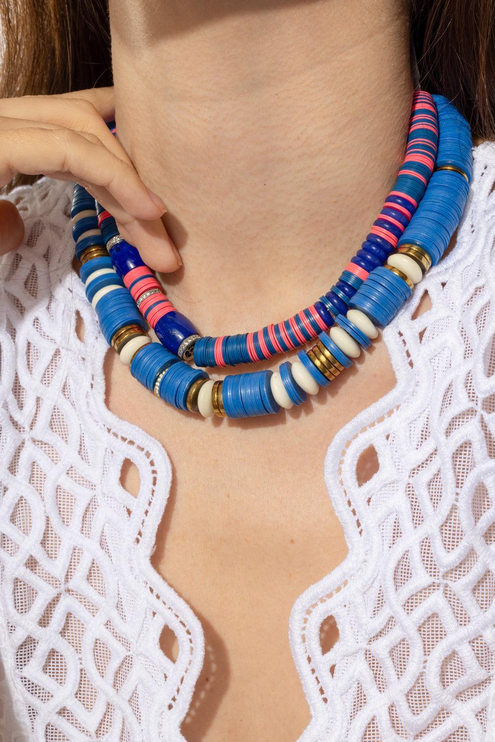 Blue Black Rondelle Necklace-BLUE/BLACK-JEWELRYBOUTIQUENECKLACE O-HIJAS DE PUKA