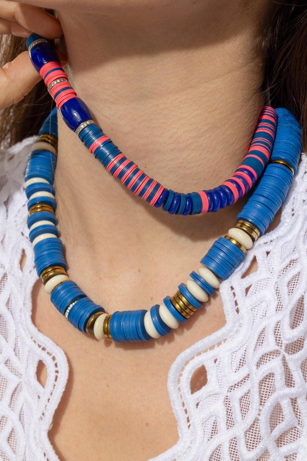 Pink Blue Rondelle Necklace-PNK/BLUE-JEWELRYBOUTIQUENECKLACE O-HIJAS DE PUKA