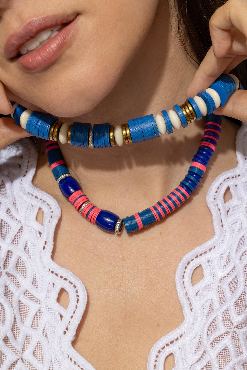 Jaipur Blue Maria White Rondelle Necklace-BLUE/WHITE-JEWELRYBOUTIQUENECKLACE O-HIJAS DE PUKA