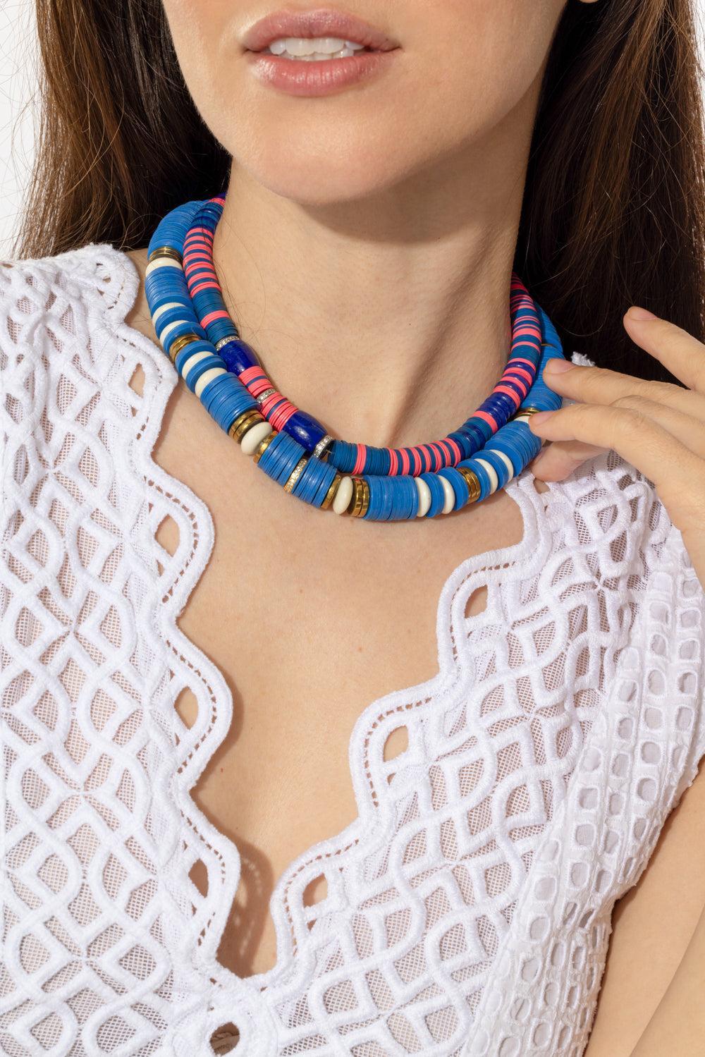 Blue Black Rondelle Necklace-BLUE/BLACK-JEWELRYBOUTIQUENECKLACE O-HIJAS DE PUKA