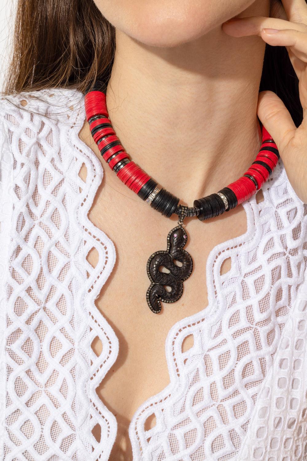Black Red Beaded Snake Necklace-BLACK-JEWELRYBOUTIQUENECKLACE O-HIJAS DE PUKA