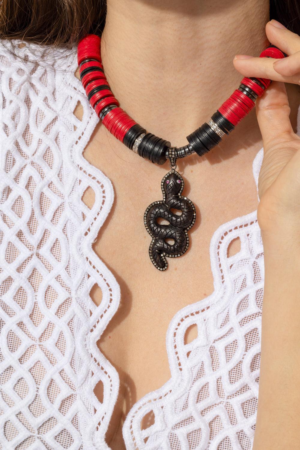 Black Red Beaded Snake Necklace-BLACK-JEWELRYBOUTIQUENECKLACE O-HIJAS DE PUKA