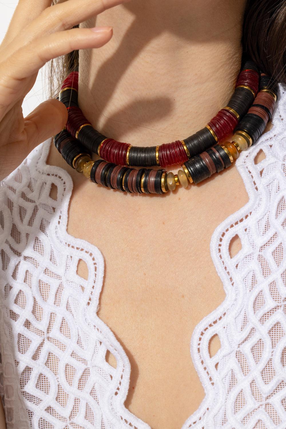 Red Black Multi Hematite Necklace-RED/BLCK-JEWELRYBOUTIQUENECKLACE O-HIJAS DE PUKA