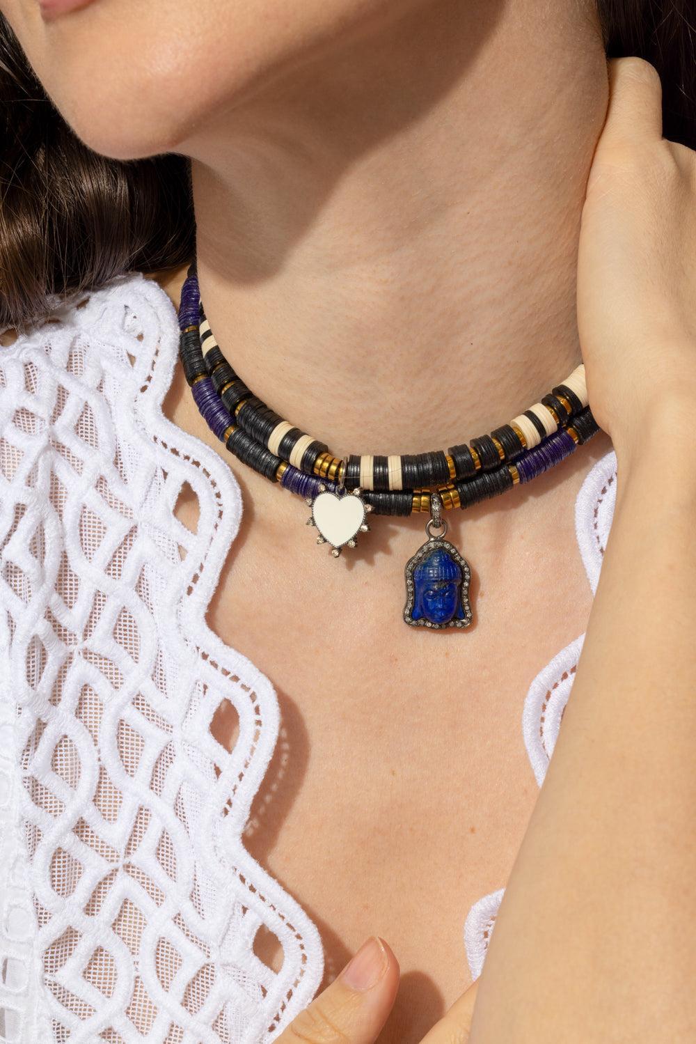 Black Blue Lapis Buddha Pendant Necklace-BLACK/BLUE-JEWELRYBOUTIQUENECKLACE O-HIJAS DE PUKA