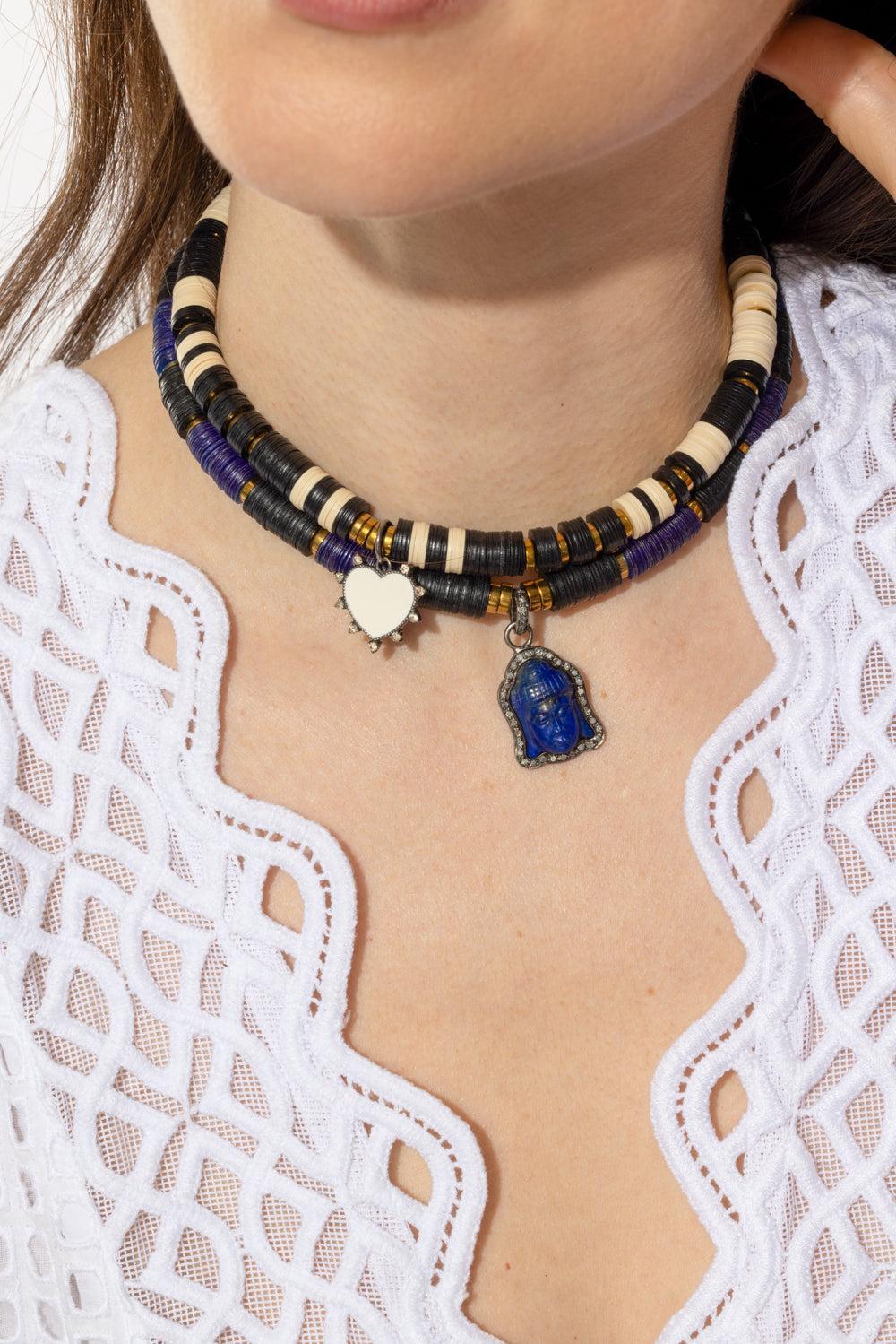 Black Blue Lapis Buddha Pendant Necklace-BLACK/BLUE-JEWELRYBOUTIQUENECKLACE O-HIJAS DE PUKA