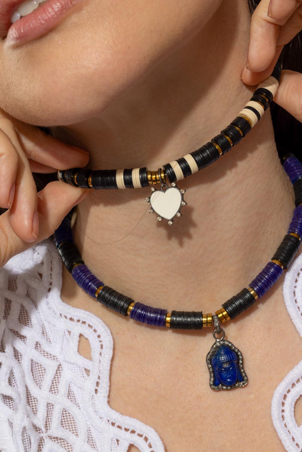 Black Cream Heart Charm Necklace-BLACK-JEWELRYBOUTIQUENECKLACE O-HIJAS DE PUKA