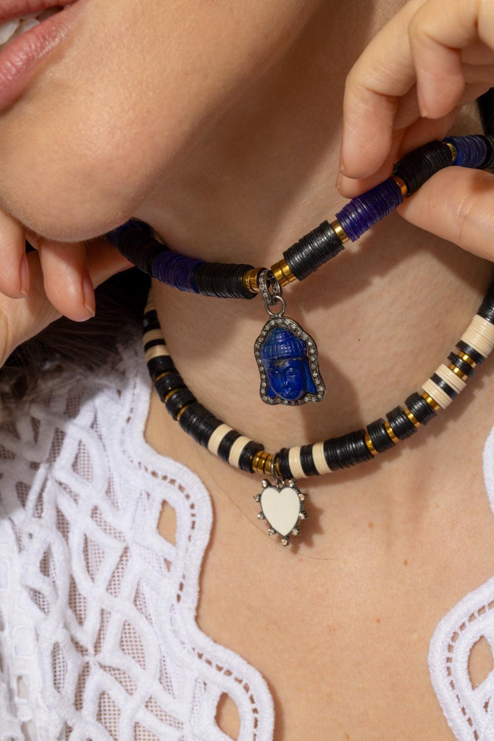 Black Blue Lapis Buddha Pendant Necklace-BLACK/BLUE-JEWELRYBOUTIQUENECKLACE O-HIJAS DE PUKA