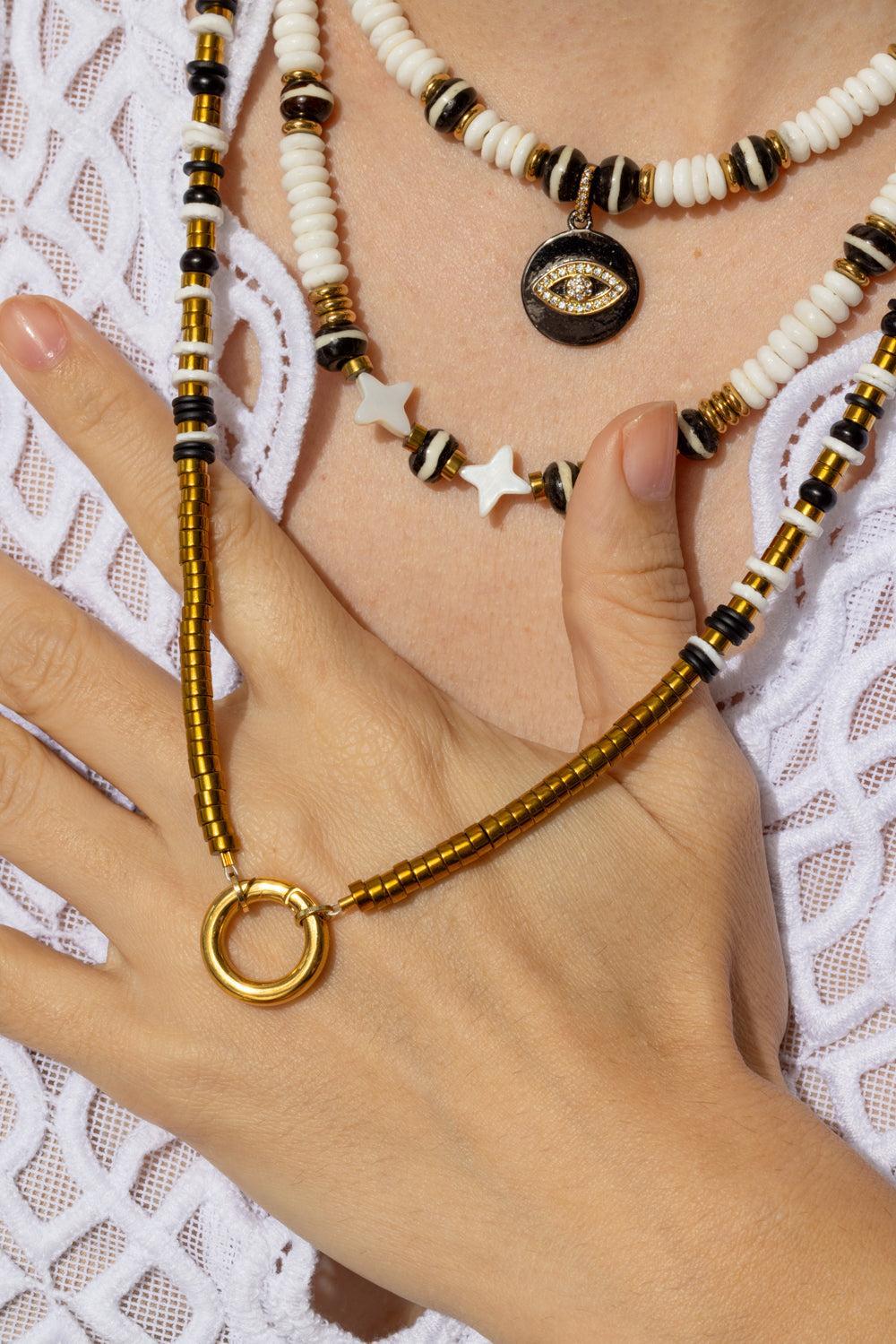 White Puka Black Beaded Rondelle Necklace-WHITE/BLACK-JEWELRYBOUTIQUENECKLACE O-HIJAS DE PUKA