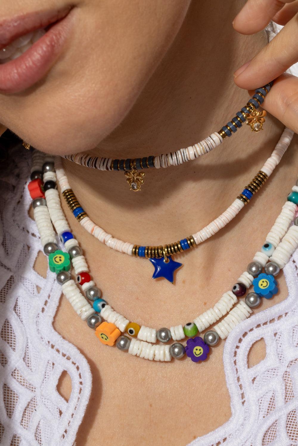 Ania Pink Bugs Necklace-BLSH/GRY-JEWELRYBOUTIQUENECKLACE O-HIJAS DE PUKA