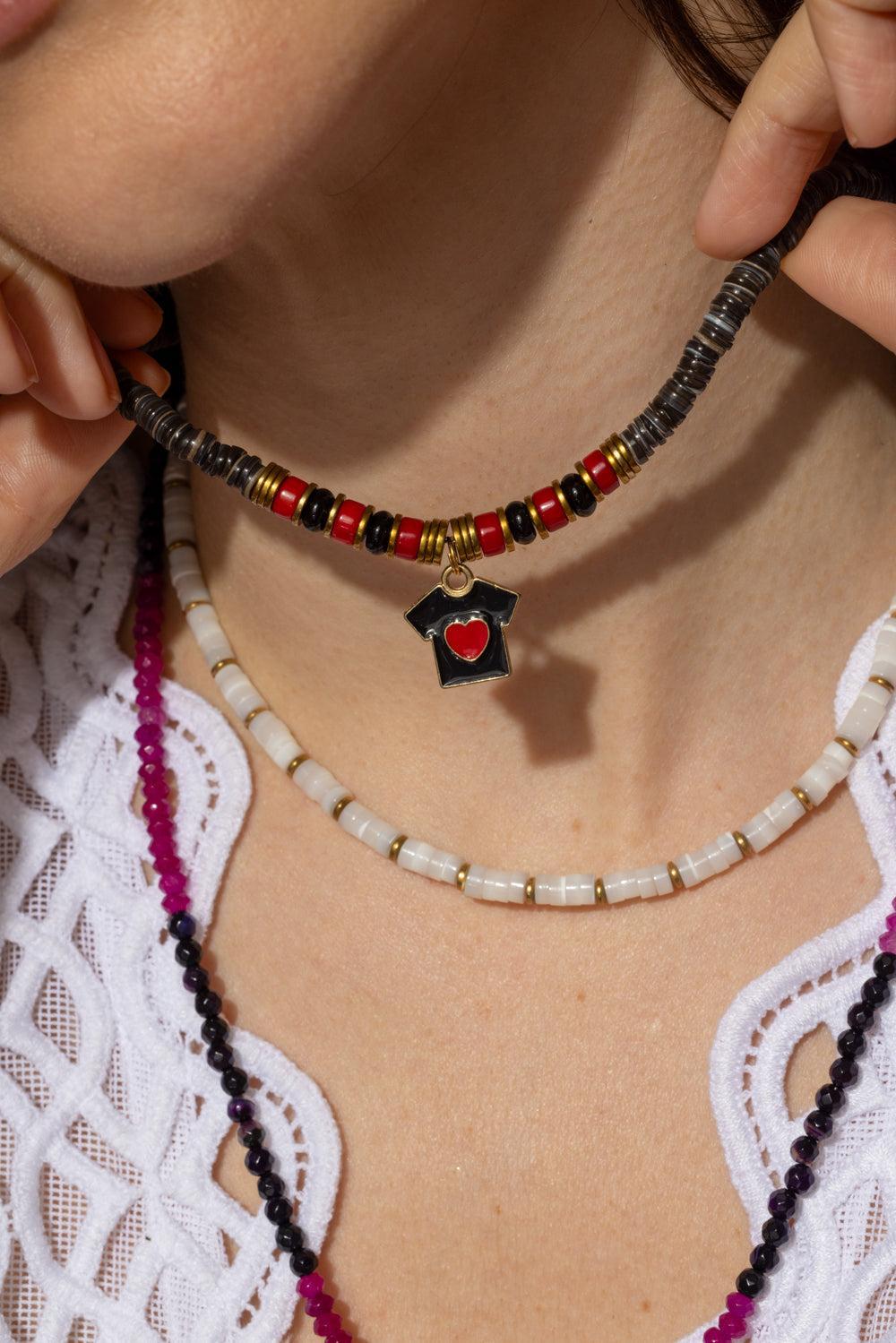 Grey Beaded Heart Charm Necklace-GREY-JEWELRYBOUTIQUENECKLACE O-HIJAS DE PUKA