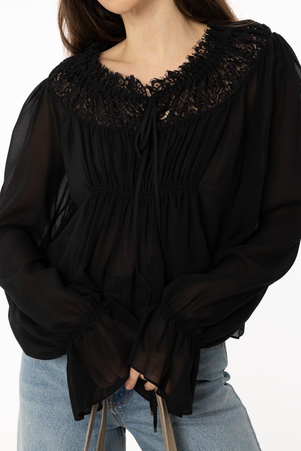 Scoop Neck Cropped Blouse-BLACK-36-CLOTHINGTOPBLOUSE-CHLOÉ