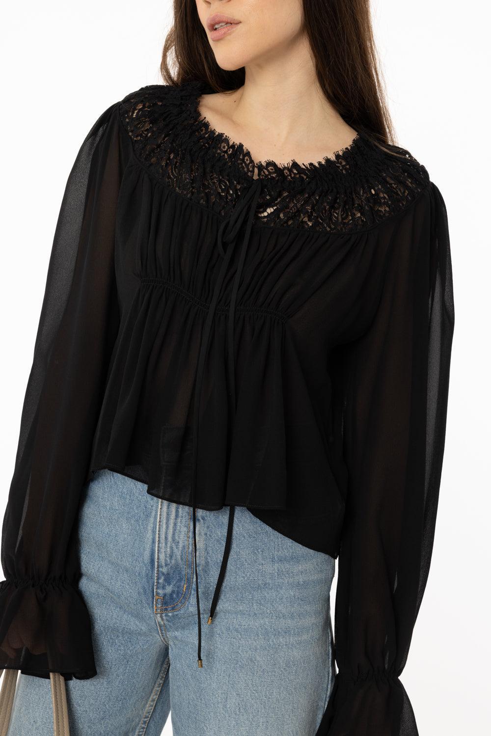Scoop Neck Cropped Blouse-BLACK-36-CLOTHINGTOPBLOUSE-CHLOÉ