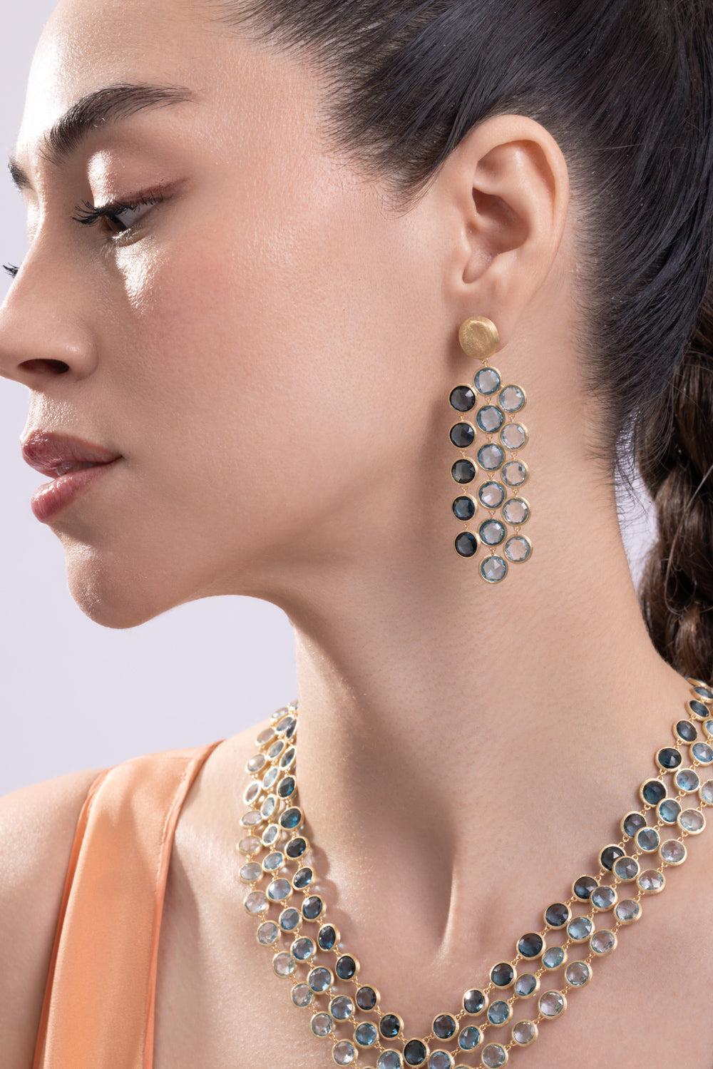 Blue Topaz Three Line Jaipur Drop Earrings-YELLOW GOLD-JEWELRYFINE JEWELEARRING-MARCO BICEGO