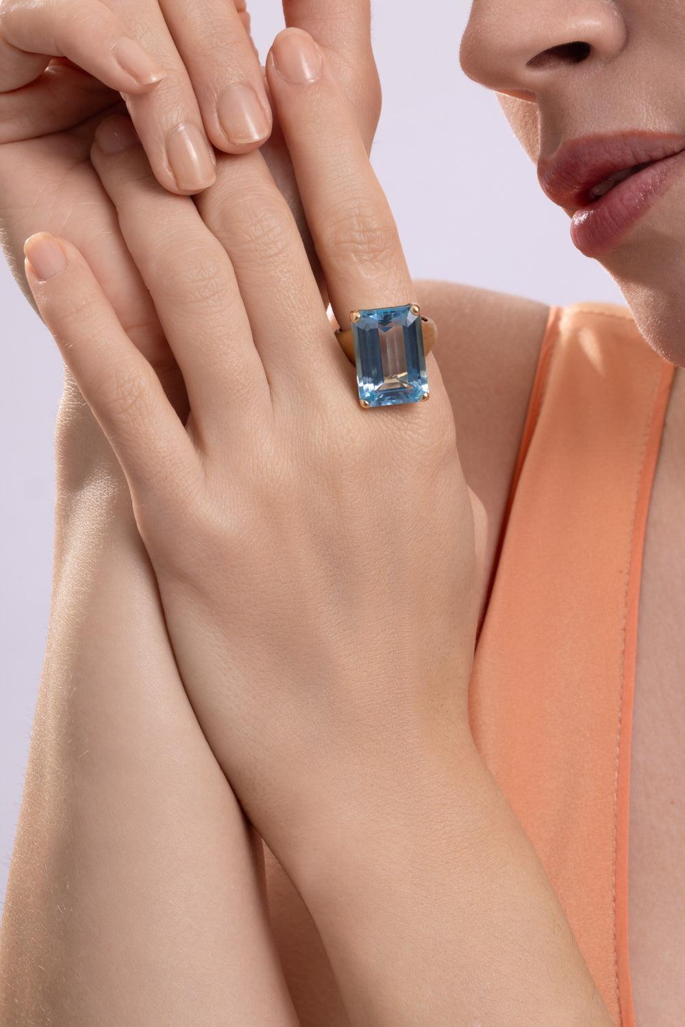 Blue Topaz Murano Ring-YELLOW GOLD-7-JEWELRYFINE JEWELRING-MARCO BICEGO