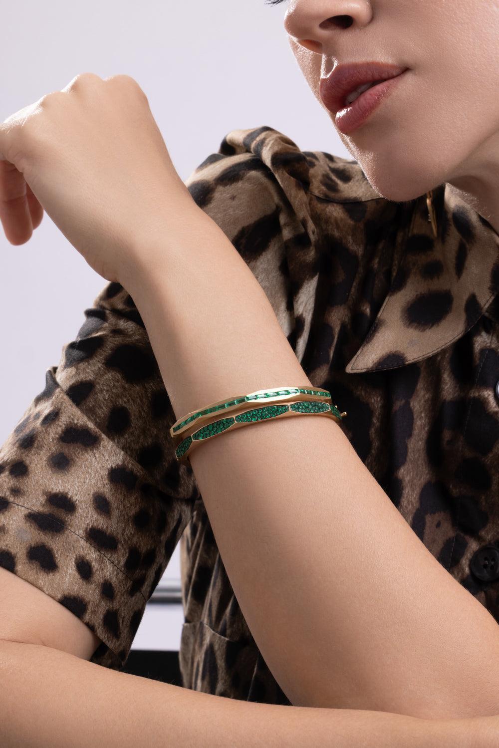 Emerald Enigma Bangle Bracelet-YELLOW GOLD-JEWELRYFINE JEWELBRACELET O-ARUNASHI