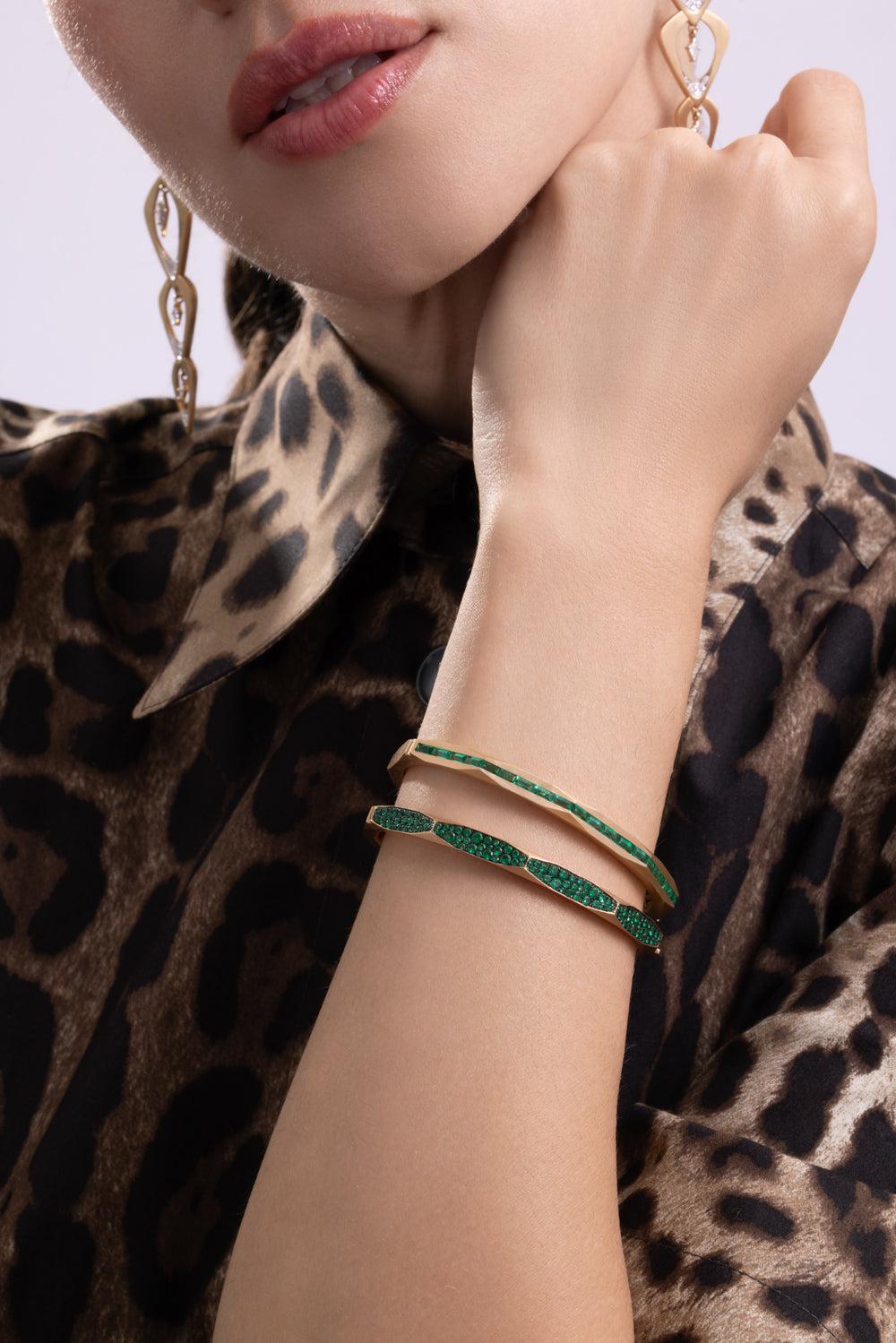 Emerald Enigma Bangle Bracelet-YELLOW GOLD-JEWELRYFINE JEWELBRACELET O-ARUNASHI