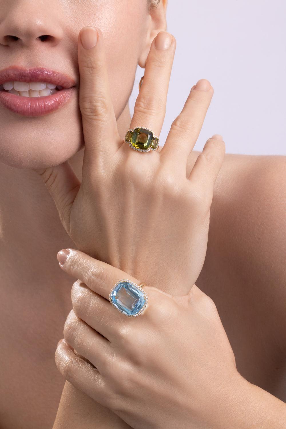 Tourmaline Three Stone G-One Ring-YELLOW GOLD-6.75-JEWELRYFINE JEWELRING-GOSHWARA