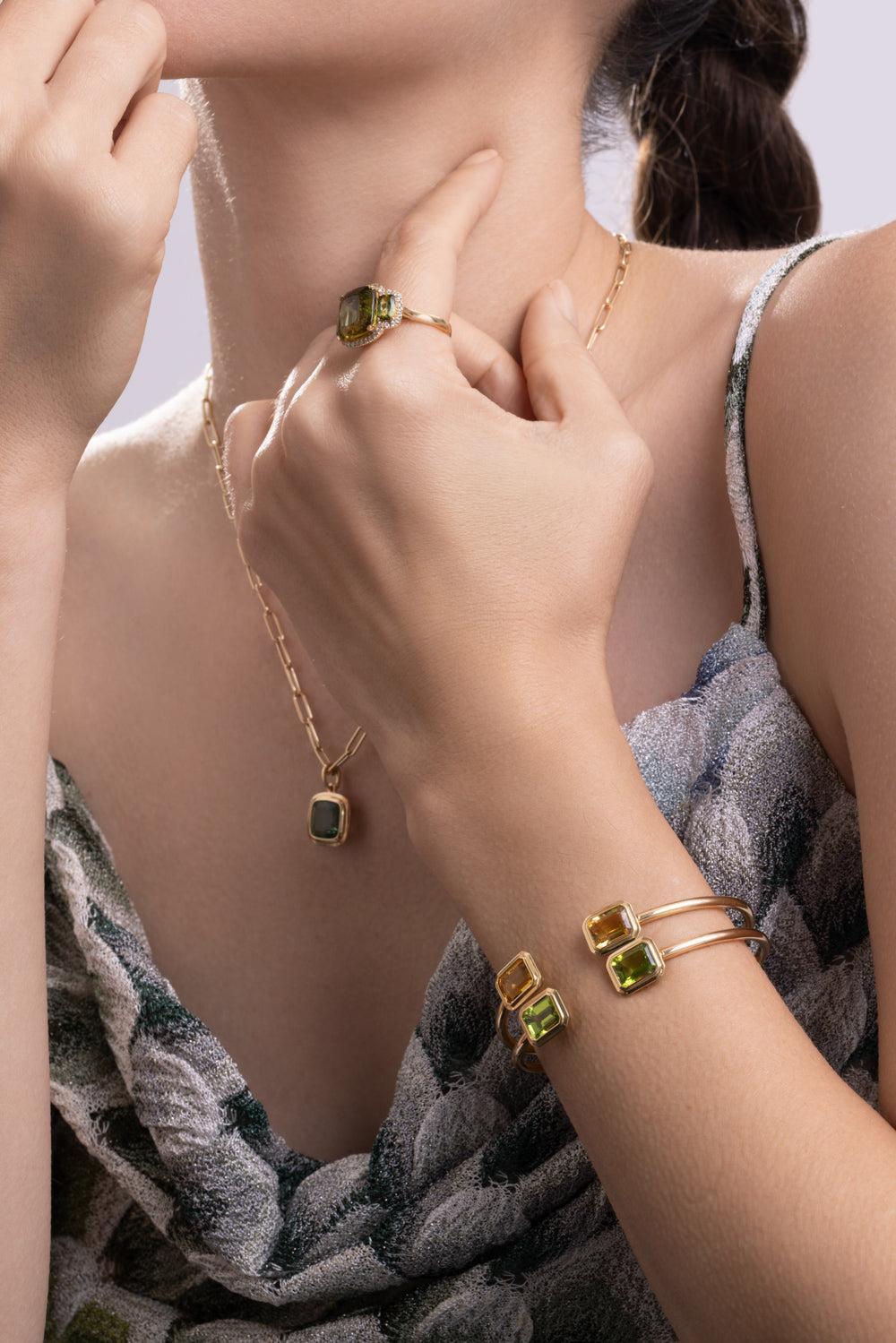 Citrine Round Flexible Manhattan Bangle Bracelet-YELLOW GOLD-JEWELRYFINE JEWELBRACELET O-GOSHWARA