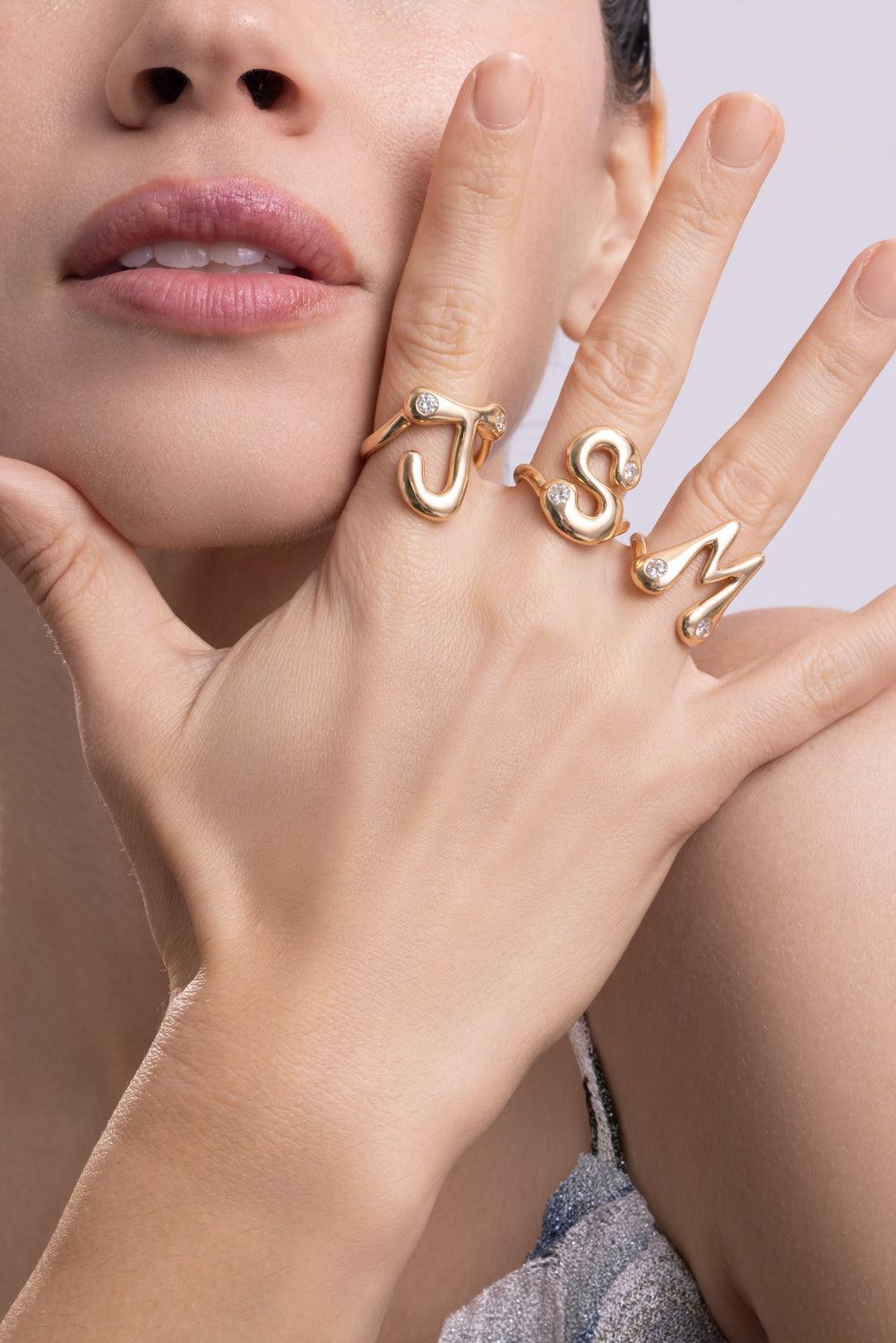 Diamond J Bubble Ring-YELLOW GOLD-7-JEWELRYFINE JEWELRING-BRENT NEALE