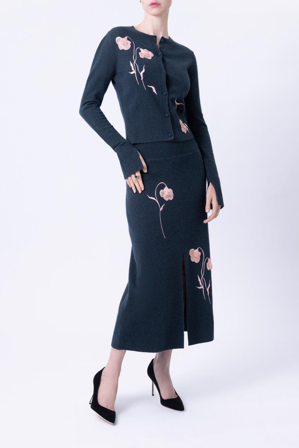 Embroidered Fitted Cardigan-GREEN-XS-CLOTHINGTOPCARDIGAN-ERDEM