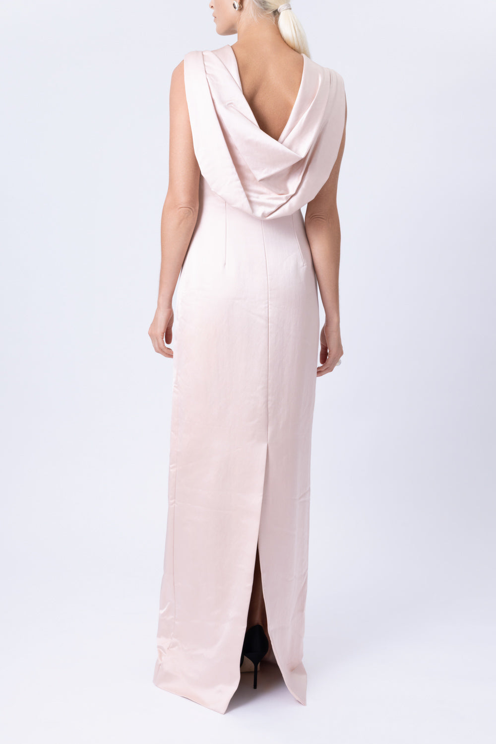 Embroidered Sleeveless Draped Gown