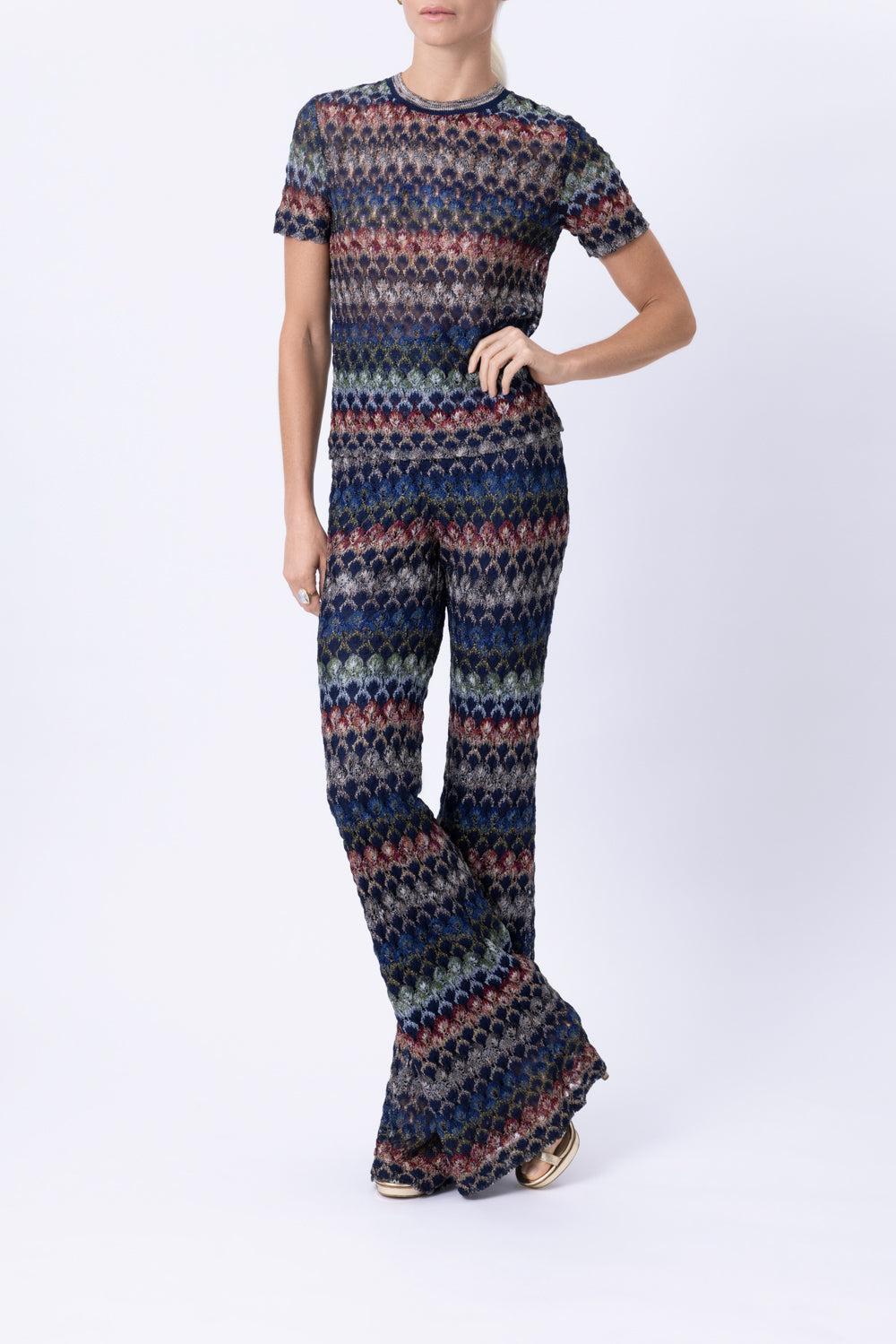 Short Sleeve Crew Neck Top - Multicolor Dark-GEOMETRC-40-CLOTHINGTOPKNITS-MISSONI