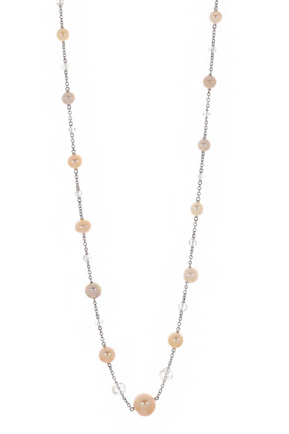 Diamond Pearl Chain Necklace-PLATINUM-JEWELRYFINE JEWELNECKLACE O-CICADA