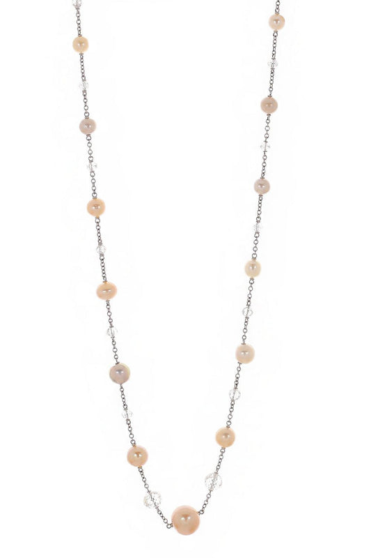 Diamond Pearl Chain Necklace-PLATINUM-JEWELRYFINE JEWELNECKLACE O-CICADA