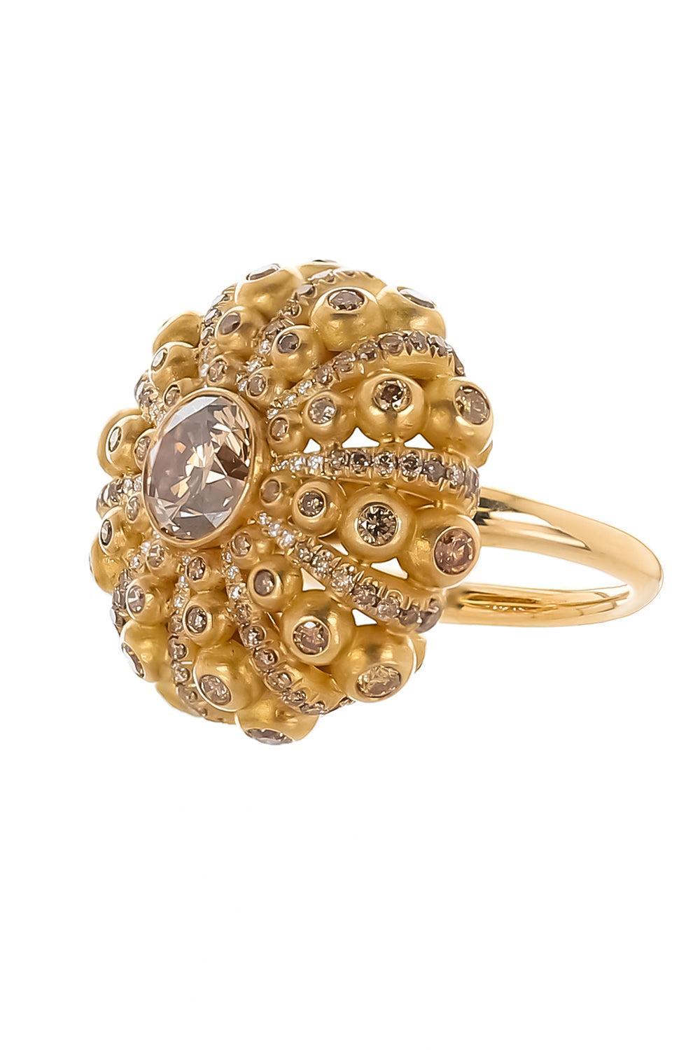 Brown Diamond Dome Ring-YELLOW GOLD-5-JEWELRYFINE JEWELRING-CICADA