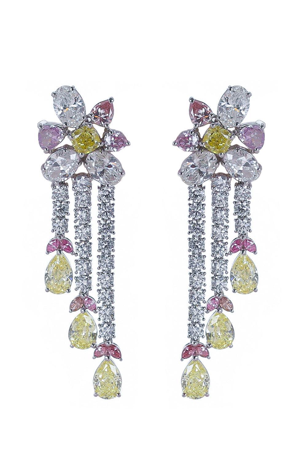 Pink Yellow Diamond Drop Earrings-PLATINUM-JEWELRYFINE JEWELEARRING-CICADA