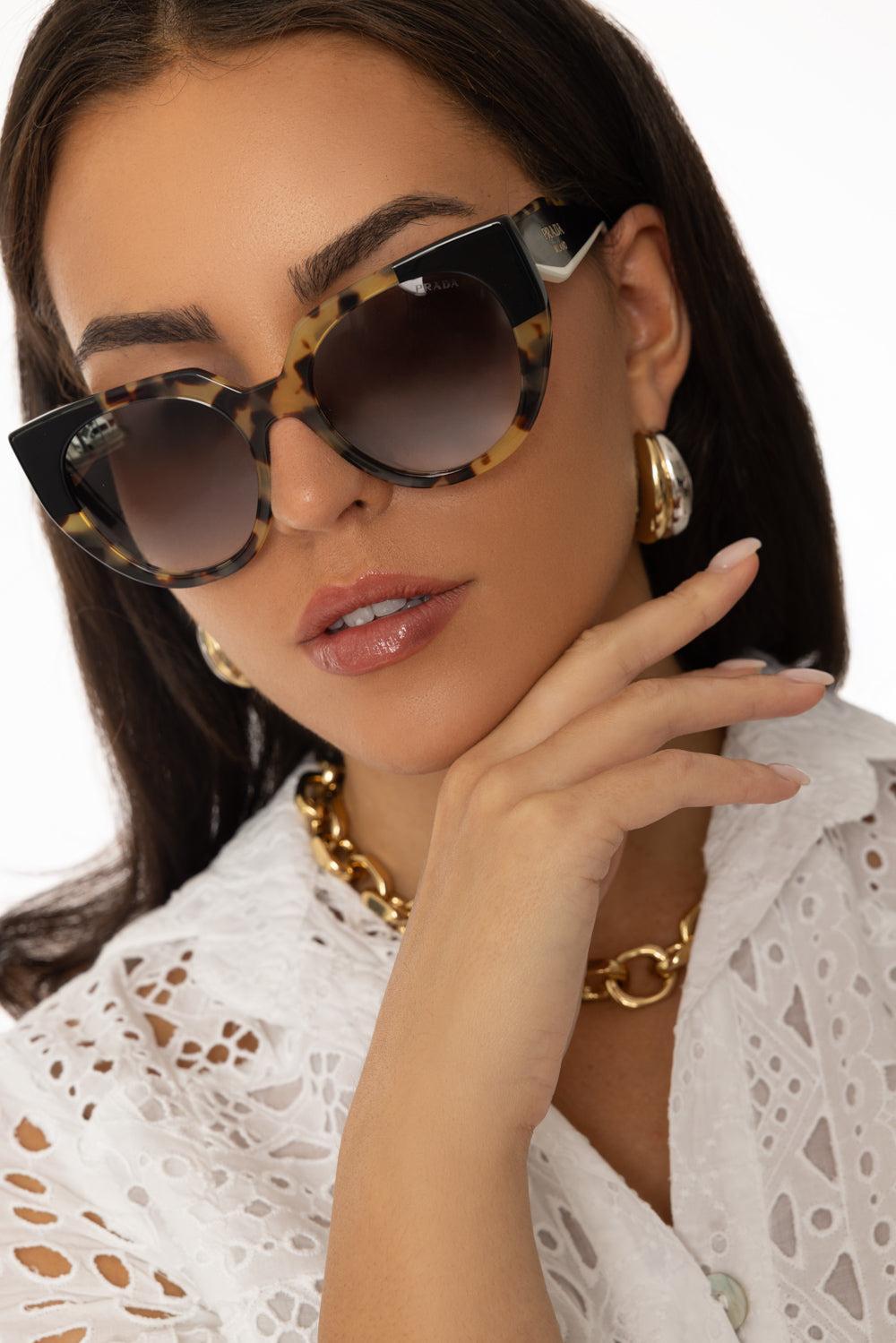 Geometric Cat Eye Sunglasses-MTORTBLK-ACCESSORIESUNGLASSES-PRADA