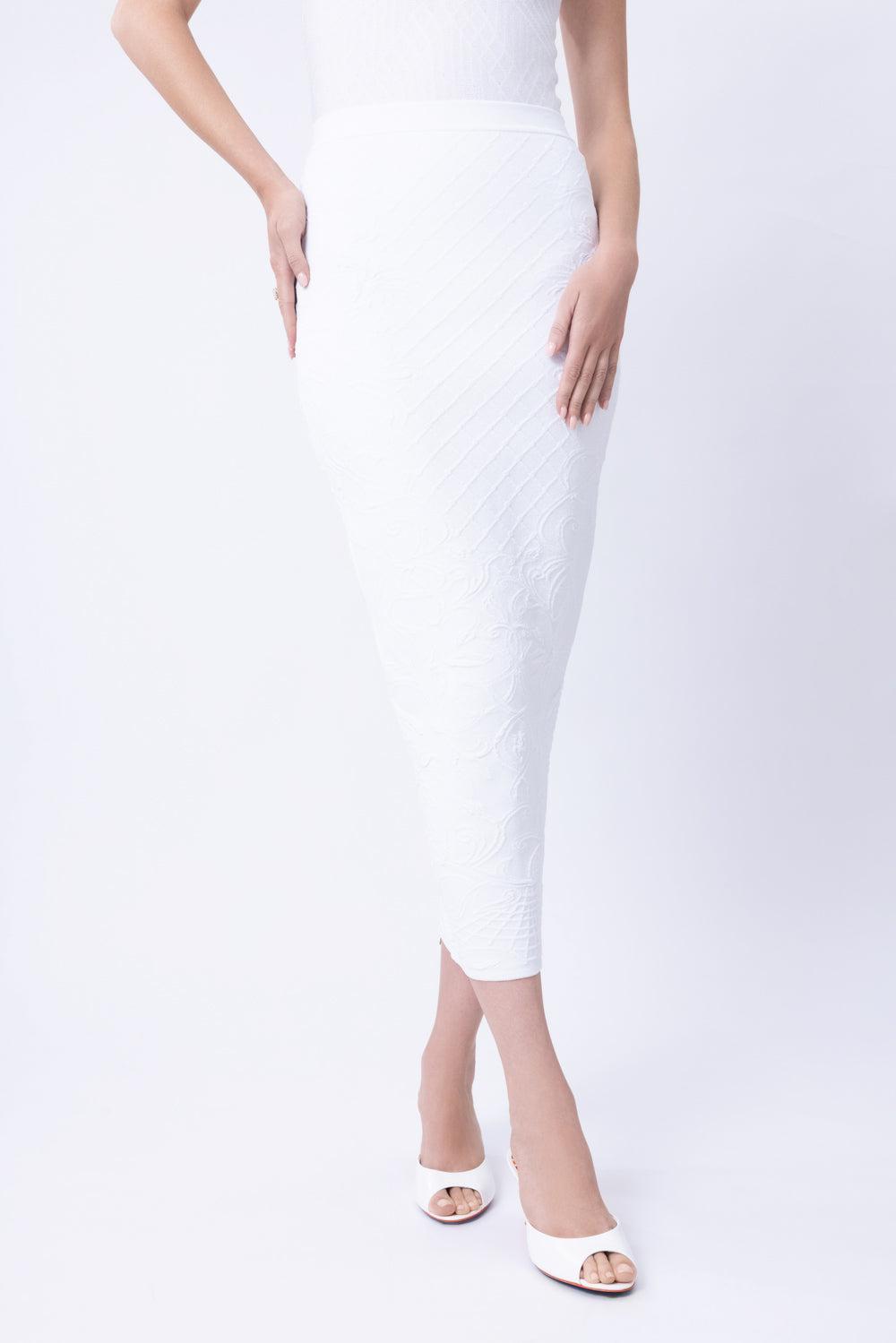 Knit Skirt-WHITE-36-CLOTHINGSKIRTMIDI-BALMAIN