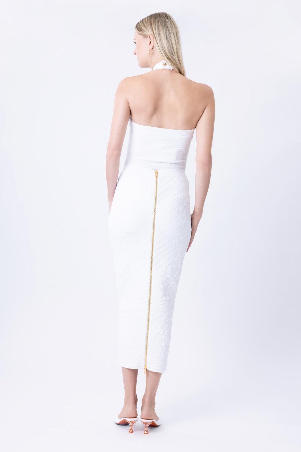 Knit Skirt-WHITE-36-CLOTHINGSKIRTMIDI-BALMAIN