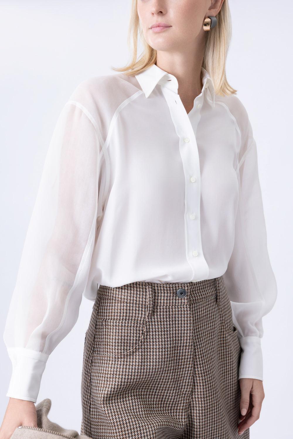 Monili Long Sleeve Panel Shirt-WHITE-XXS-CLOTHINGTOPBLOUSE-BRUNELLO CUCINELLI