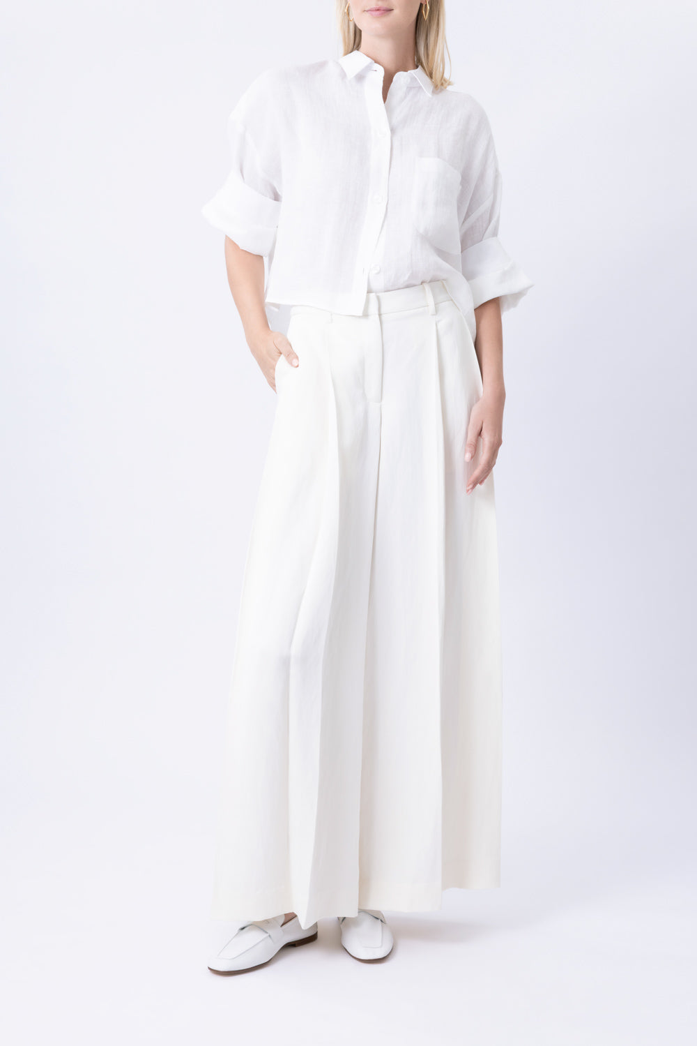 Next Ex Buttoned Linen Shirt - White