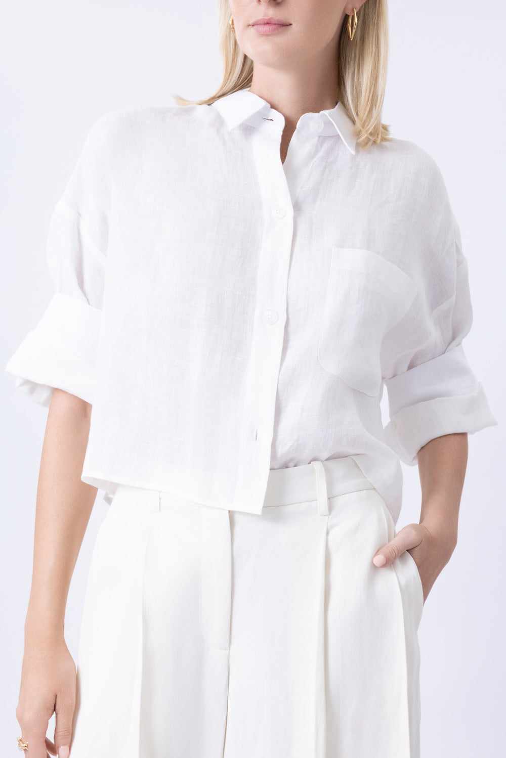 Next Ex Buttoned Linen Shirt - White