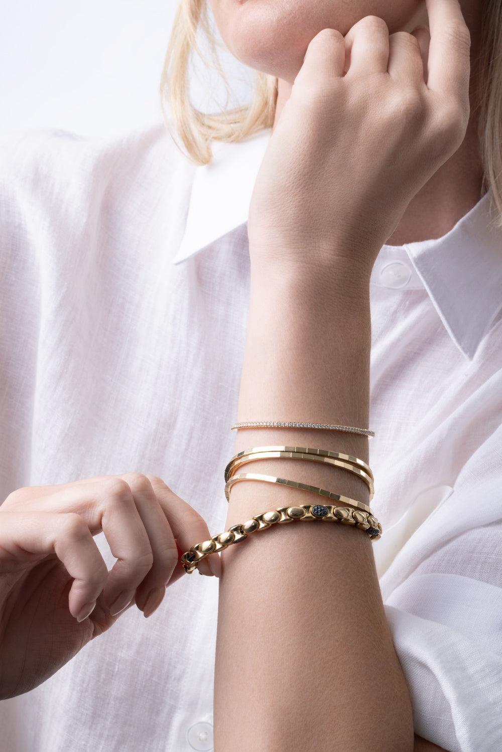 Six Black Diamond Anaconda Bracelet-YELLOW GOLD-JEWELRYFINE JEWELBRACELET O-ROBERTO DEMEGLIO