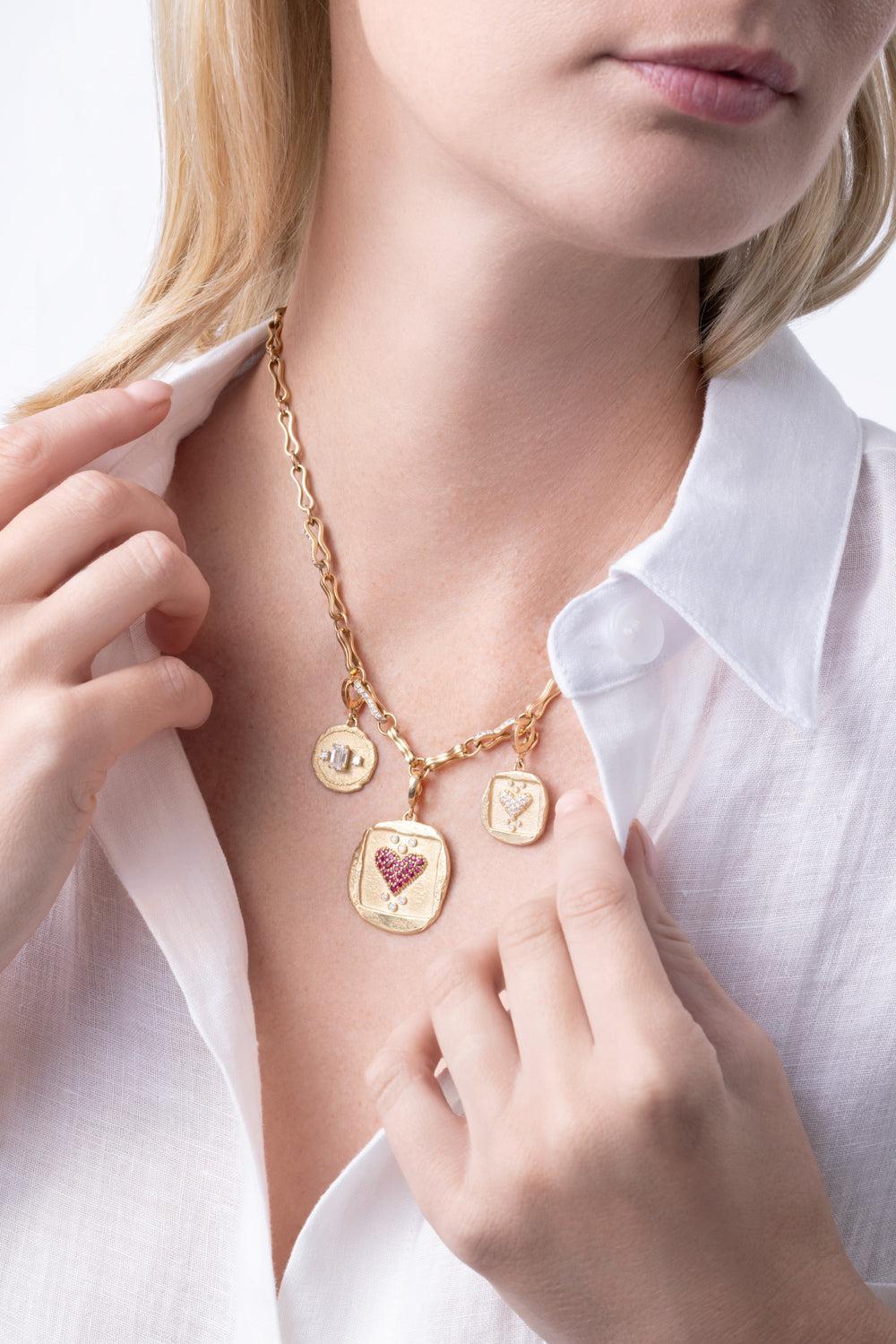Diamond Small Amour Heart Coin Pendant-YELLOW GOLD-JEWELRYFINE JEWELPENDANT-AZLEE