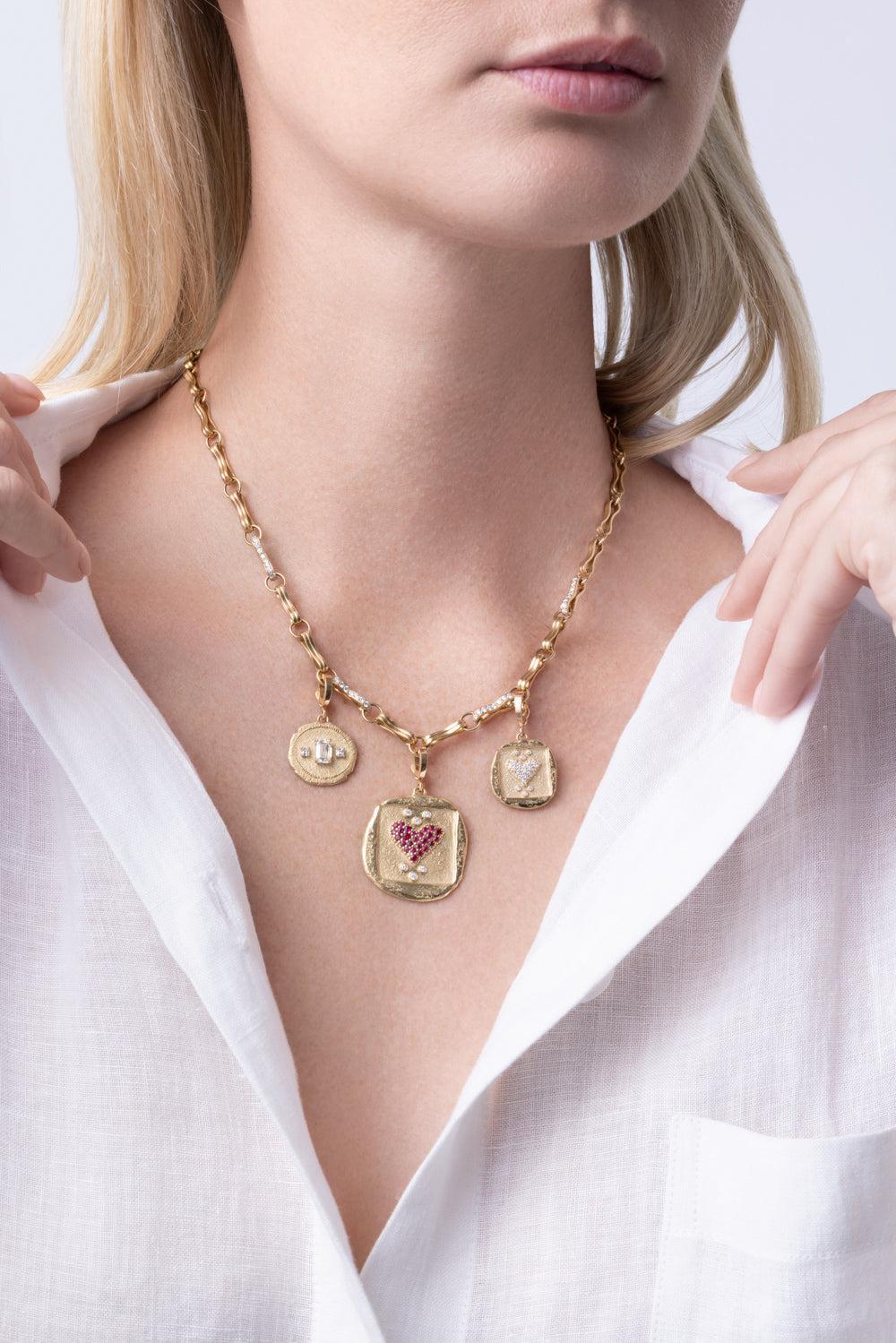 Diamond Small Amour Heart Coin Pendant-YELLOW GOLD-JEWELRYFINE JEWELPENDANT-AZLEE