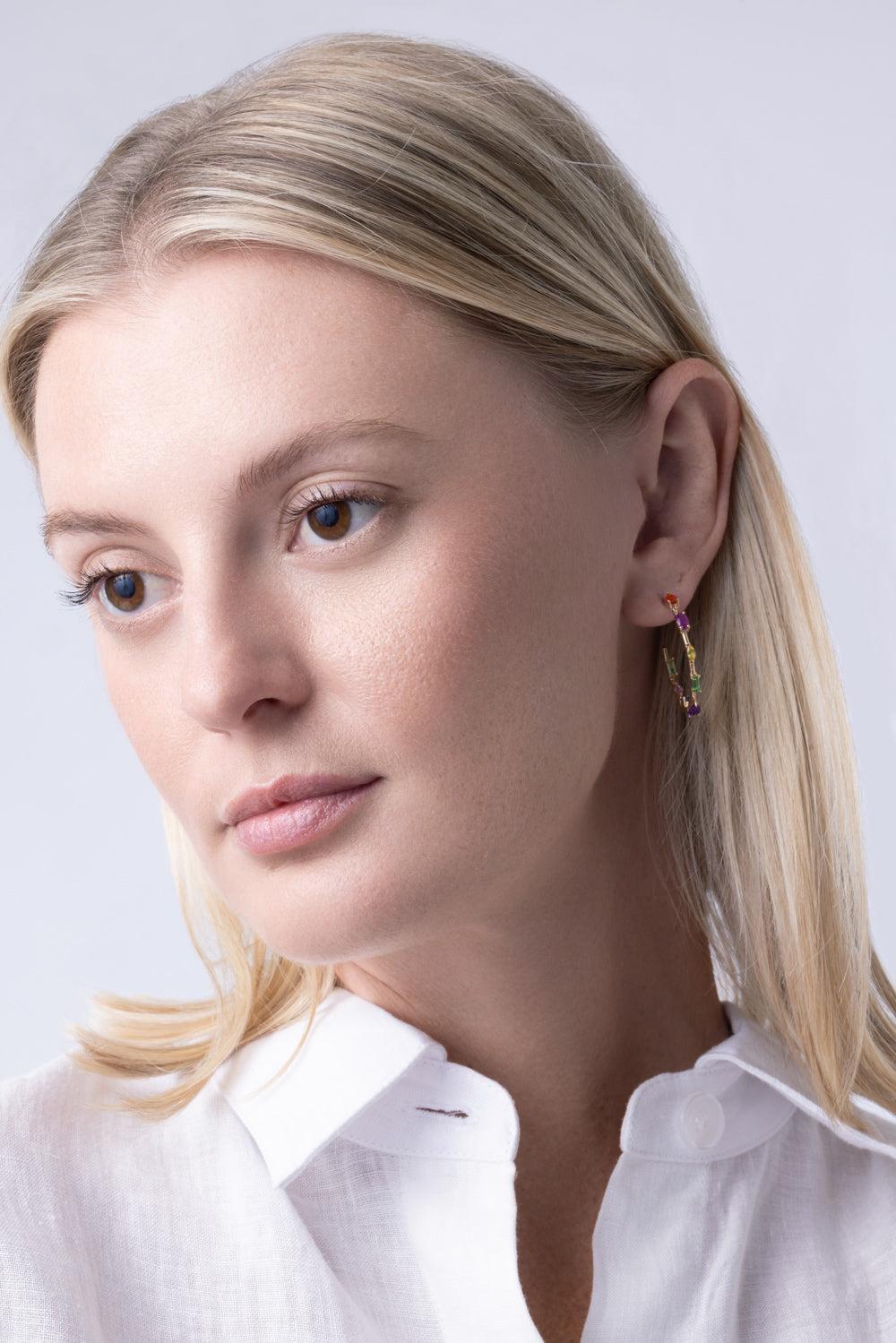 Sapphire Rainbow Mini Goddess Hoop Earrings-YELLOW GOLD-JEWELRYFINE JEWELEARRING-EDEN PRESLEY