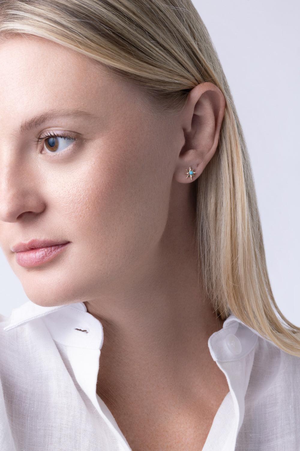 Turquoise Small Starburst Stud Earrings-YELLOW GOLD-JEWELRYFINE JEWELEARRING-EDEN PRESLEY