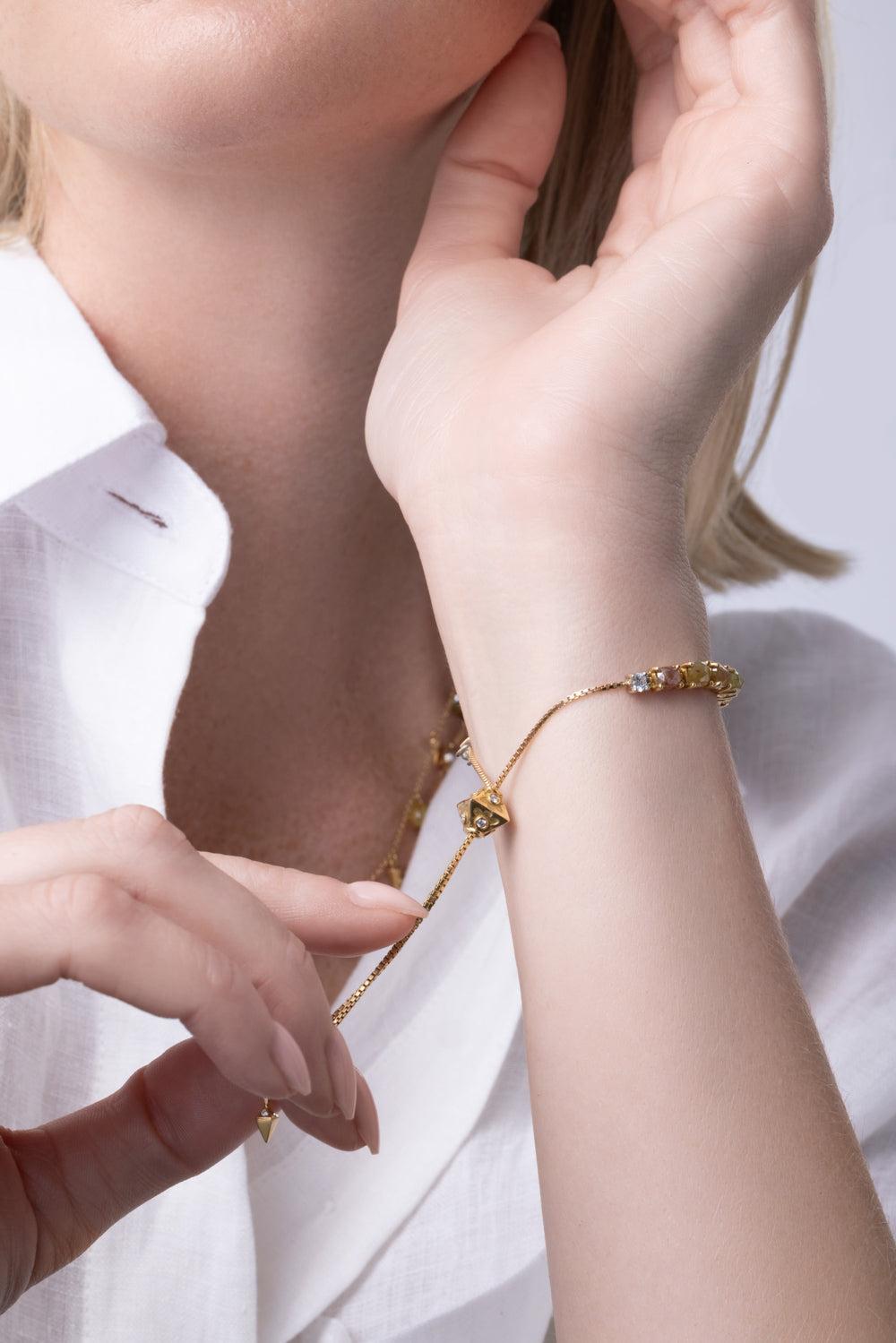 Diamond Color Rose Bracelet-YELLOW GOLD-JEWELRYFINE JEWELBRACELET O-PARULINA