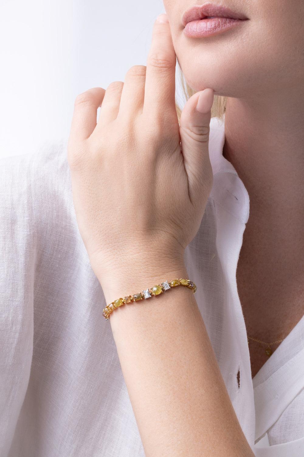 Diamond Color Rose Bracelet-YELLOW GOLD-JEWELRYFINE JEWELBRACELET O-PARULINA